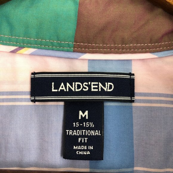 Lands' End Men's Size Medium Traditional Fit Blue Multi-Color Button Down Shirt - Picture 7 of 10
